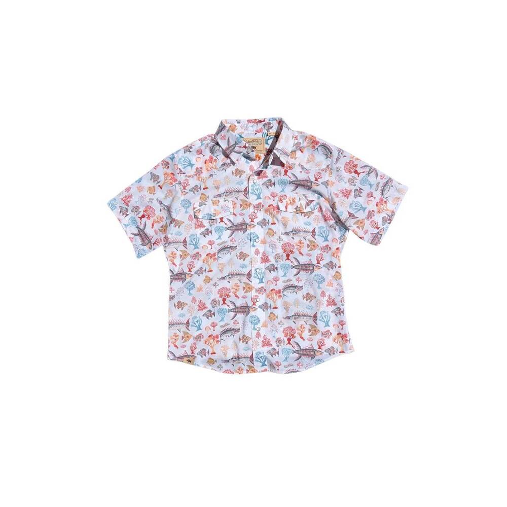 NEW WESTERN ALOHA men's rage short sleeve snap shirt in reef